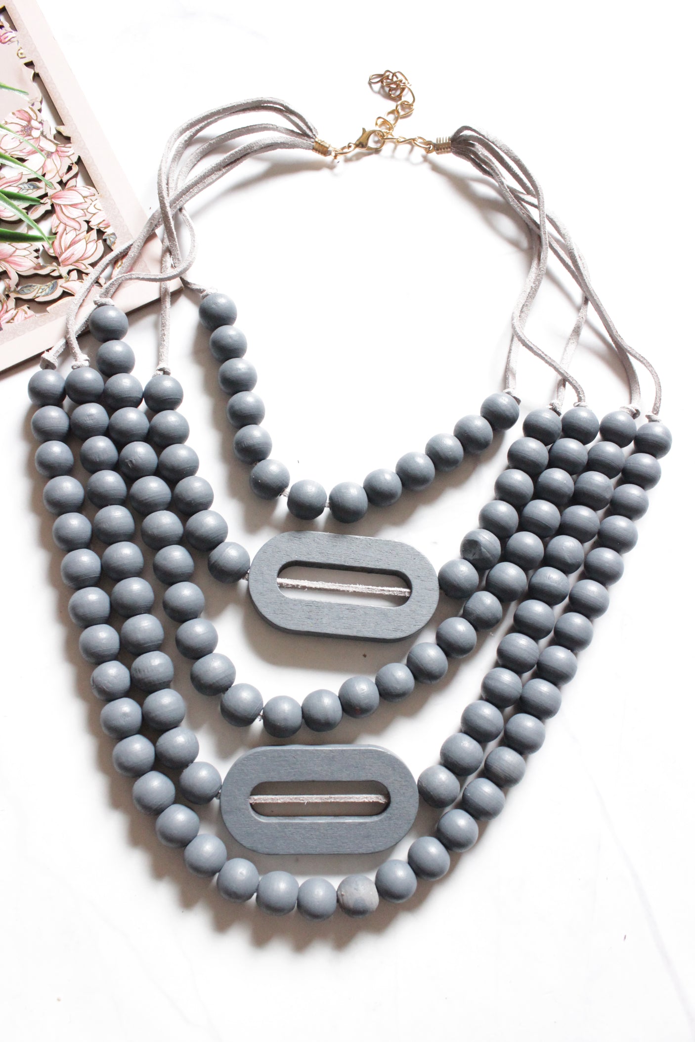 Grey Wooden Beads 5 Layer Handmade Necklace