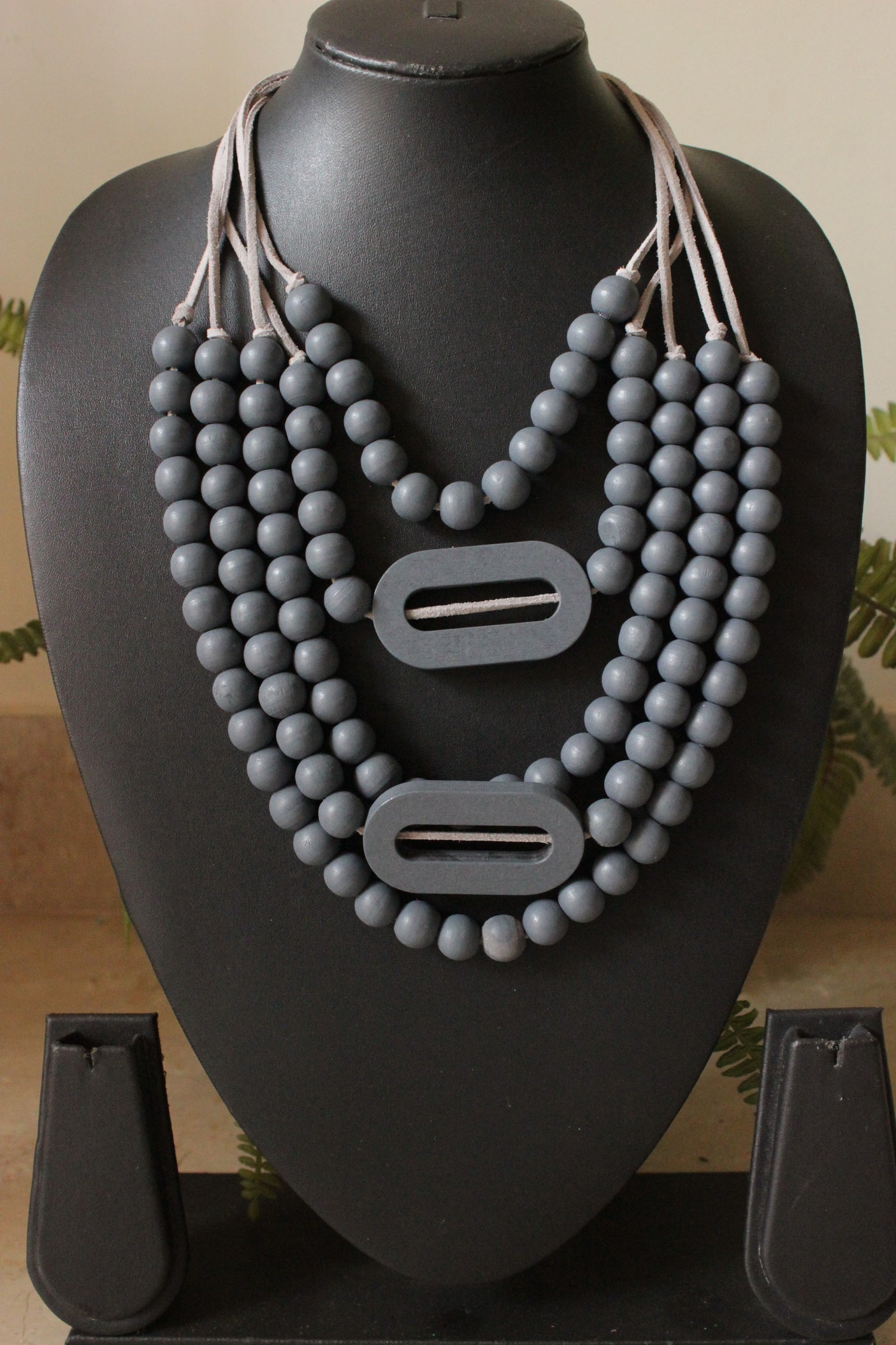 Grey Wooden Beads 5 Layer Handmade Necklace