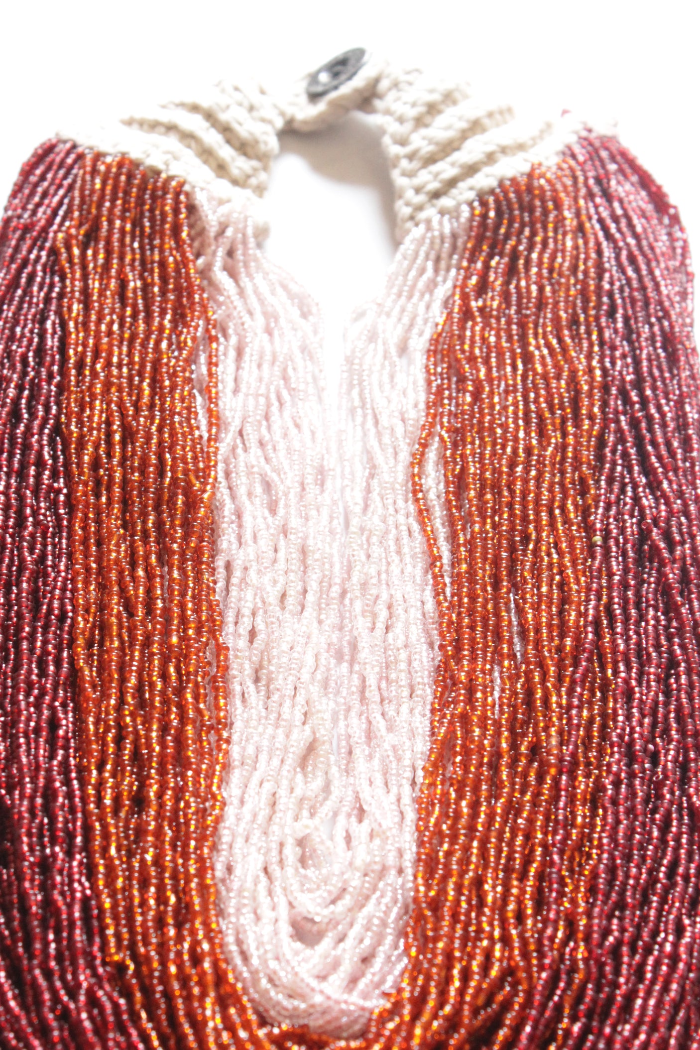 Maroon Orange and White Multi-Layer Hand Braided Necklace with Button Closure