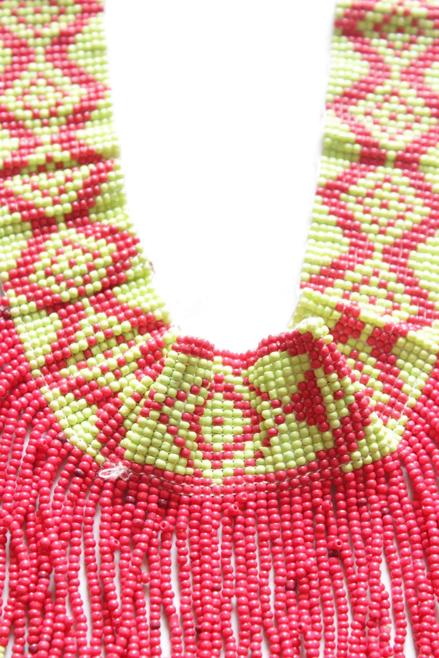 Red and Lime Green Hand Braided Beads Collar Necklace