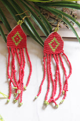 Red and Lime Green Hand Braided Beads Collar Necklace