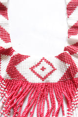 Red and White Hand Braided Beads Collar Necklace