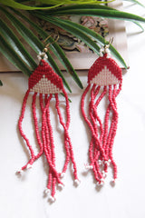 Red and White Hand Braided Beads Collar Necklace