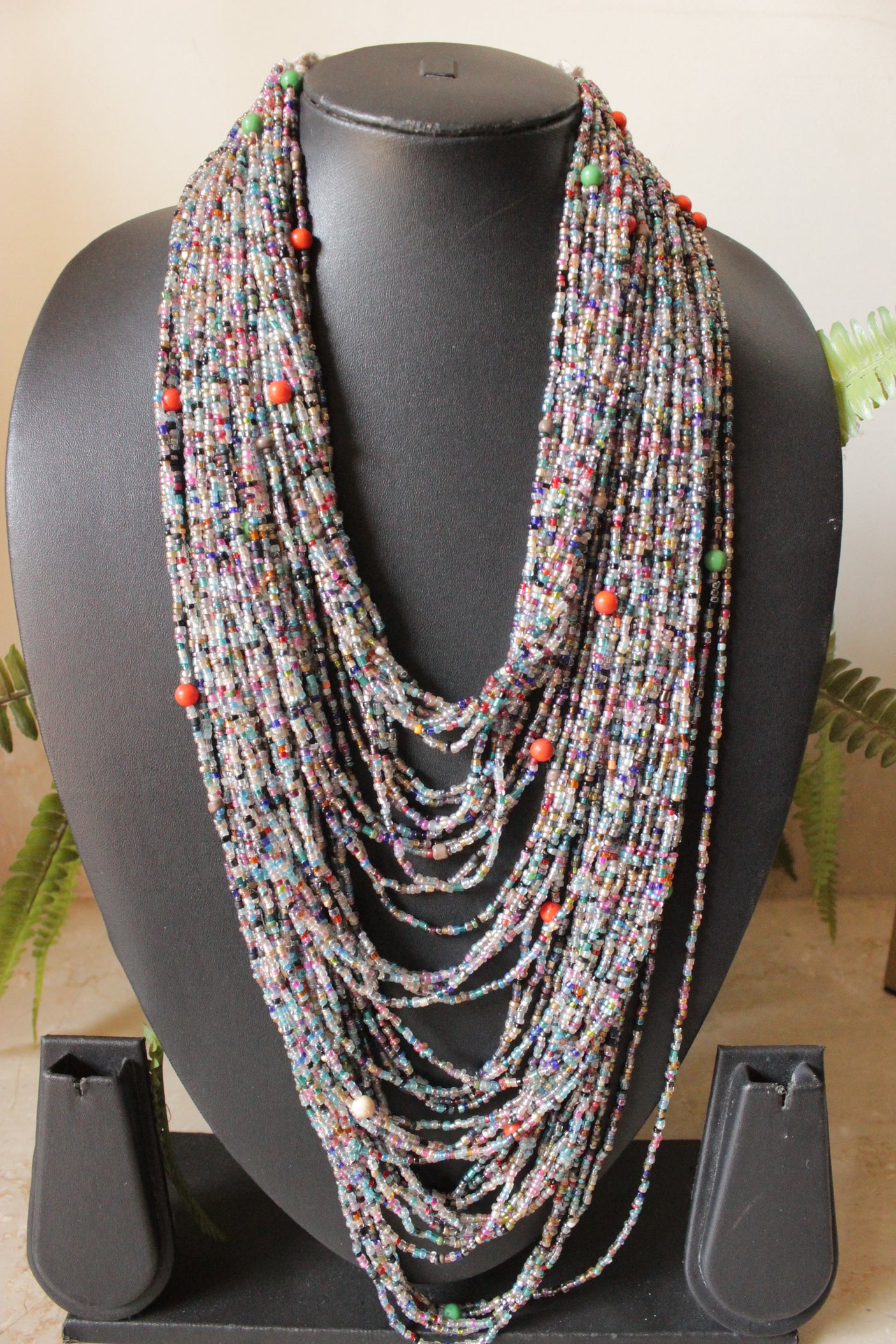 Muted Multi-Color Multi Layer Handmade Beaded Necklace