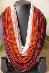 Maroon Orange and White Multi-Layer Hand Braided Necklace with Button Closure