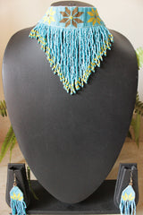 Sea Blue and Yellow Hand Braided Beads Collar Necklace