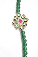 Green Glass Beads Kundan Stones Embellished Gold Toned Necklace