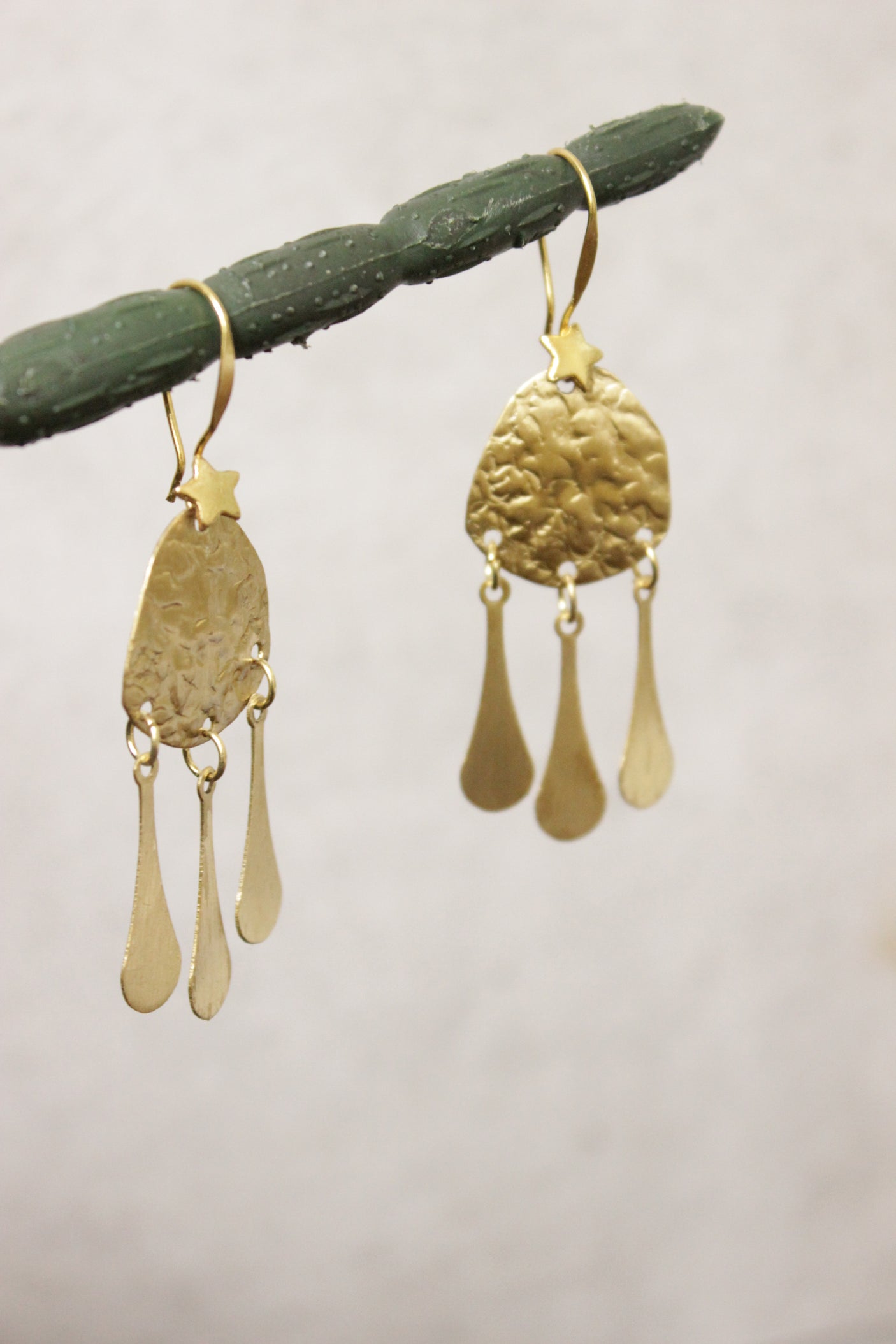 Gold Toned Brass Metal Dangler Earrings