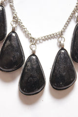 Black Big Gemstones Embedded Silver Finish Chain Necklace