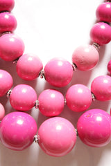 Pink Wooden Beads 3 Layer Chain Closure Necklace