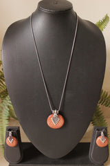 Oxidised Chain Necklace Set with Orange Pendant