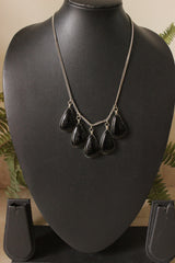 Black Big Gemstones Embedded Silver Finish Chain Necklace