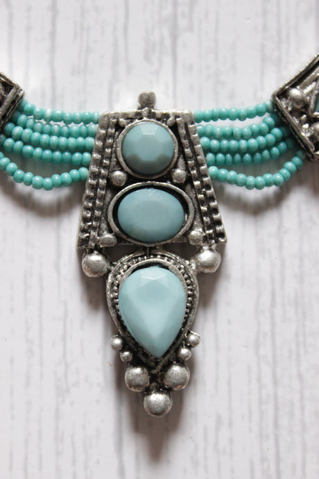 Turquoise Beads and Stones Oxidised Finish Necklace