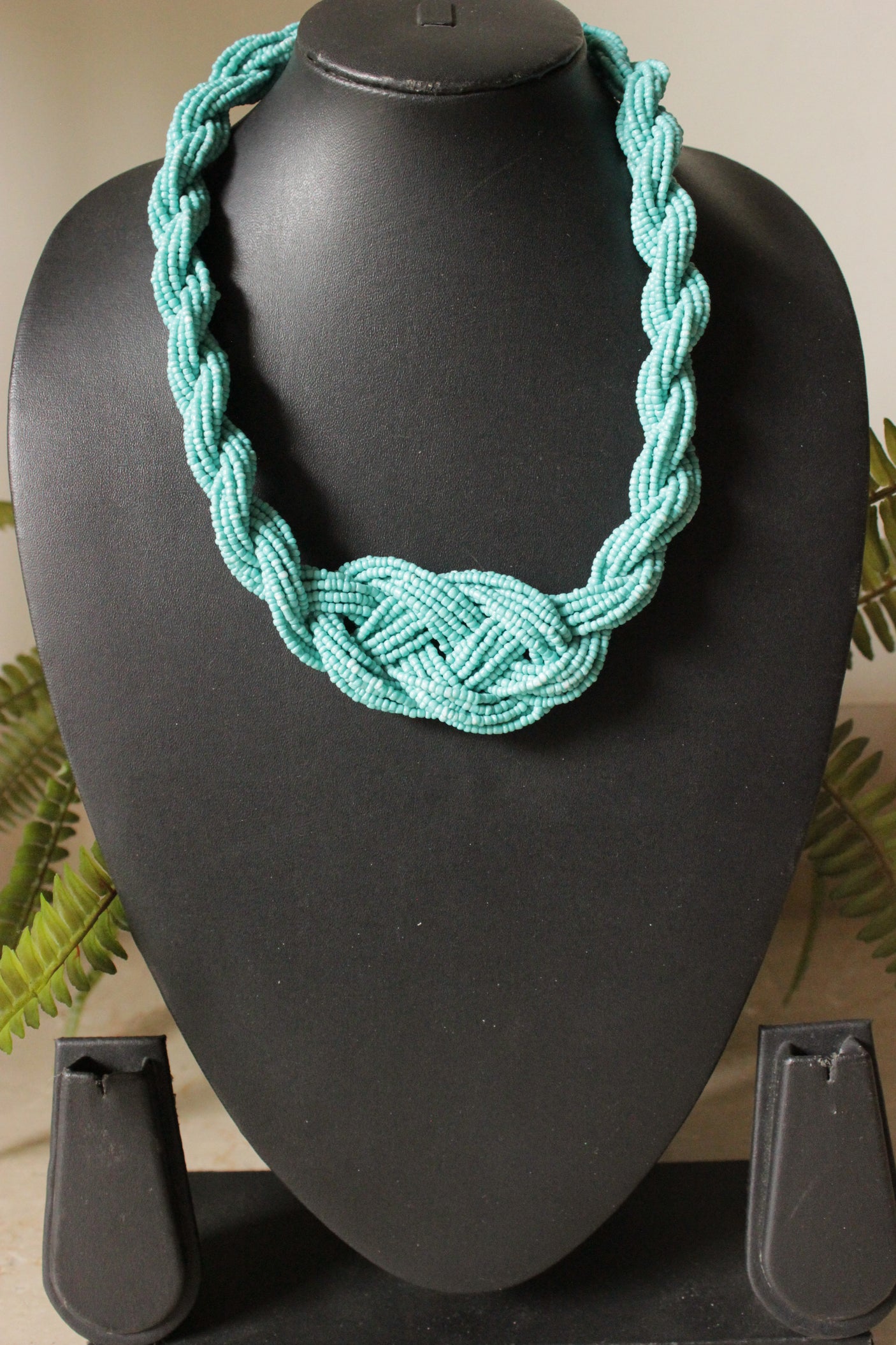 Blue Twisted Hand Braided Beads Necklace
