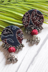 Indigo and Maroon Block Printed Fabric and Metal Ghungroos Adjustable Closure Necklace Set