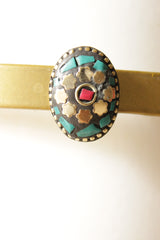 Black and Gold with Turquoise Tibetan Stud Earrings