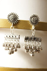 Ghungroo Beads Embellished Oxidised Finish Sun Motif Dangler Earrings