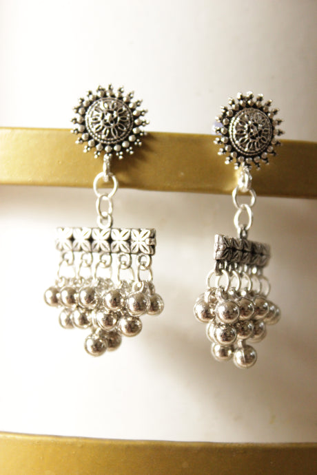 Ghungroo Beads Embellished Oxidised Finish Sun Motif Dangler Earrings