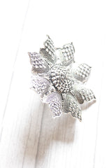 Intricate Big Flower Pattern Adjustable Size Oxidised Finish Statement Cocktail Ring