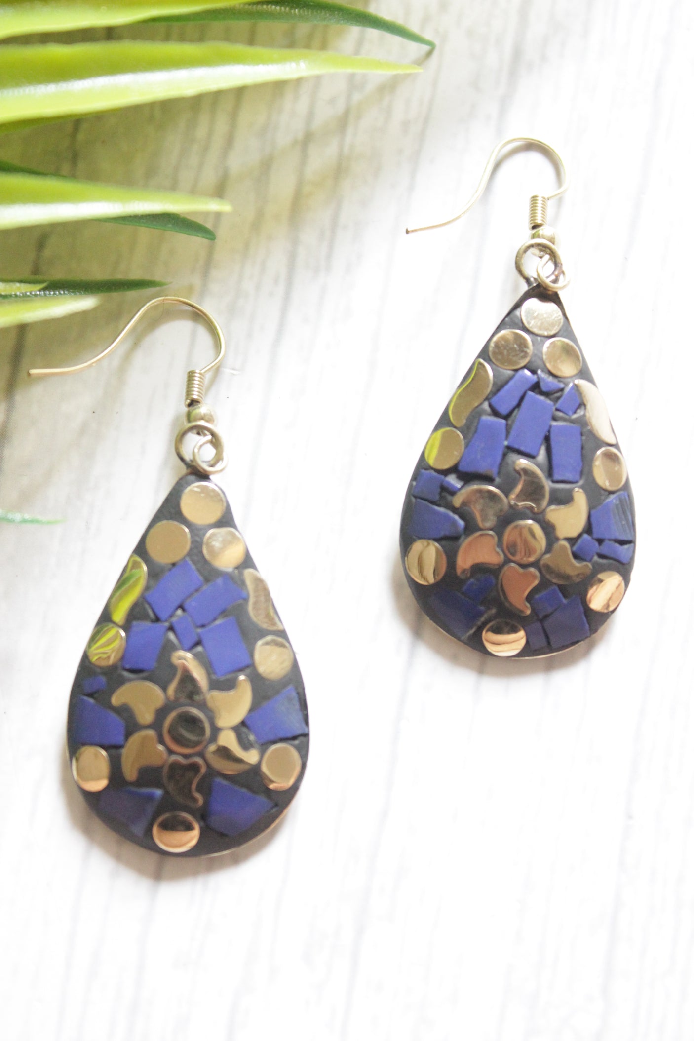 Black and Purple with Hints of Gold Tibetan Dangler Earrings