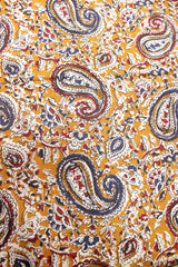 Yellowish Orange with Red and Purply Blue Kalamkari Pattern Digital Print Premium Cotton Fabric with Peacock Motifs