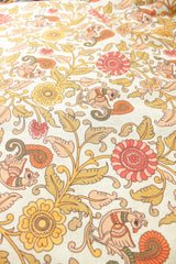 Moon Mist with Maize Brown and Orange Earthy Tones Floral Block Printed Digital Print Premium Cotton Fabric