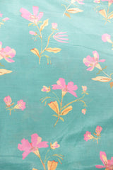 Cyan with Earthy Pink and Yellow Floral Block Printed Digital Print Premium Cotton Fabric