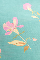 Cyan with Earthy Pink and Yellow Floral Block Printed Digital Print Premium Cotton Fabric
