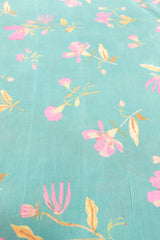 Cyan with Earthy Pink and Yellow Floral Block Printed Digital Print Premium Cotton Fabric