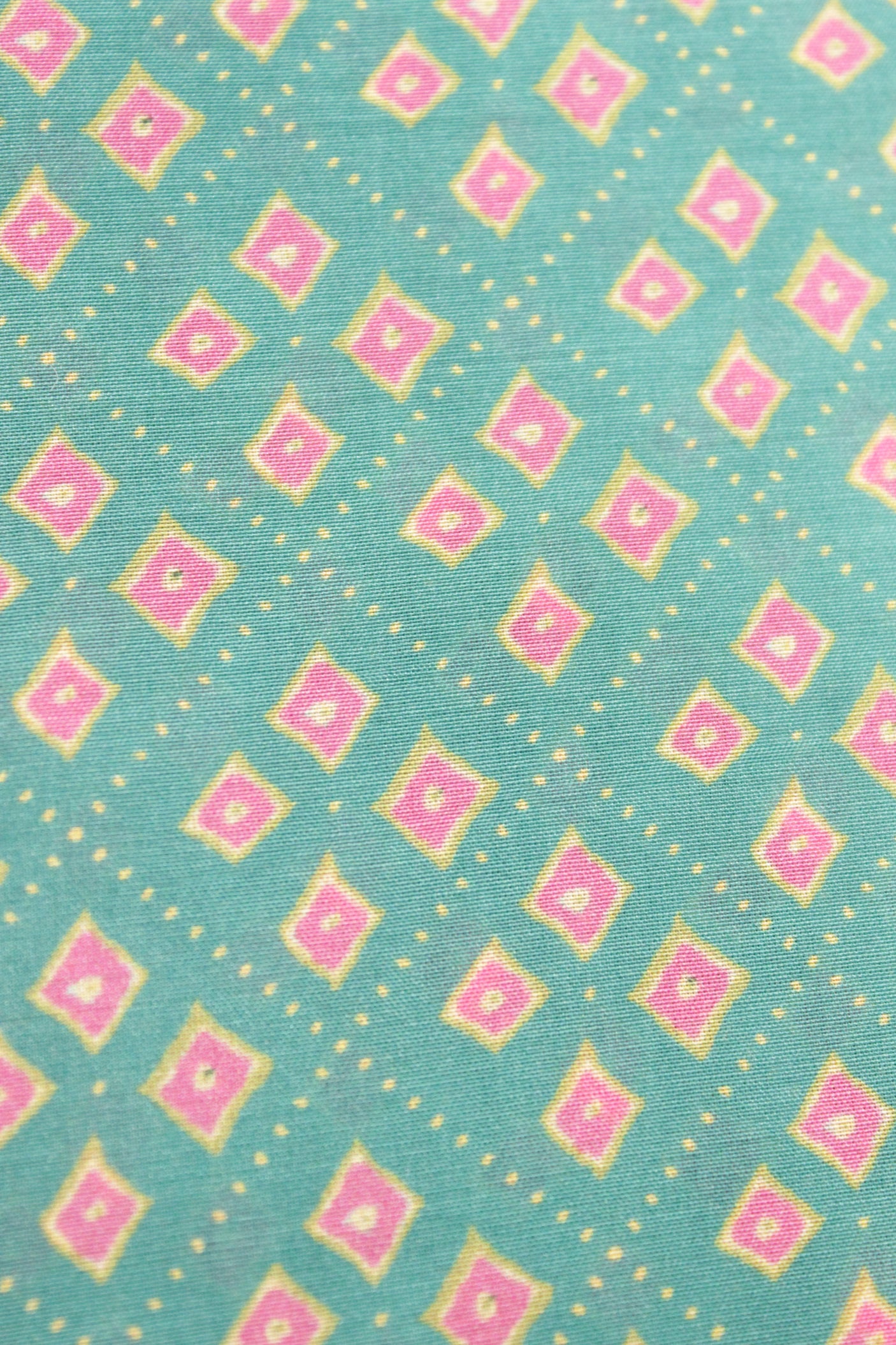 Cyan with Dusty Pink and Earthy Yellow Floral Block Printed Digital Print Premium Cotton Fabric