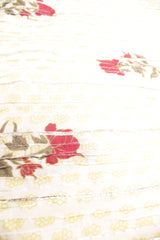 Off-White Kali Work Fabric Printed with Brick Red & Olive Green Roses with Hints of Gold Premium Cotton Fabric