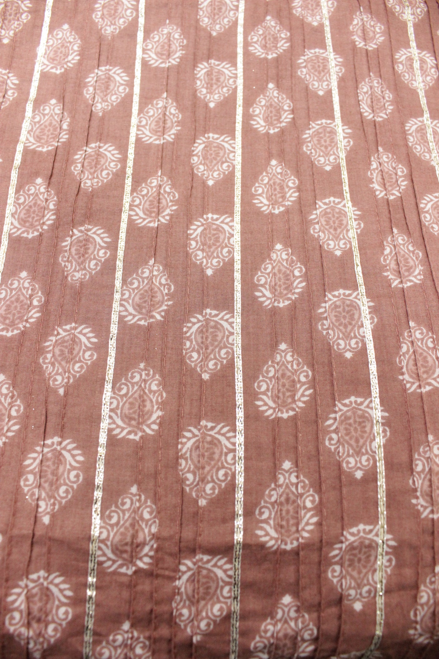 Kali Pattern Pinkish Brown Fabric Block Printed with Flowers Premium Cotton Fabric