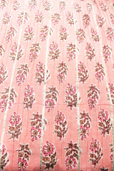 Kali Pattern Flamingo Pink Fabric Block Printed with Flowers Premium Cotton Fabric