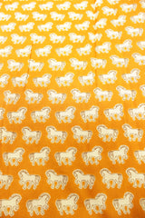 Deep Saffron Horse Block Printed Premium Cotton Unstitched Fabric