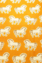 Deep Saffron Horse Block Printed Premium Cotton Unstitched Fabric