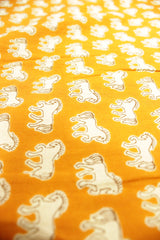 Deep Saffron Horse Block Printed Premium Cotton Unstitched Fabric