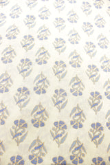 Off-White All Over Teal Blue Flowers Printed with Golden Touch Premium Cotton Unstitched Fabric