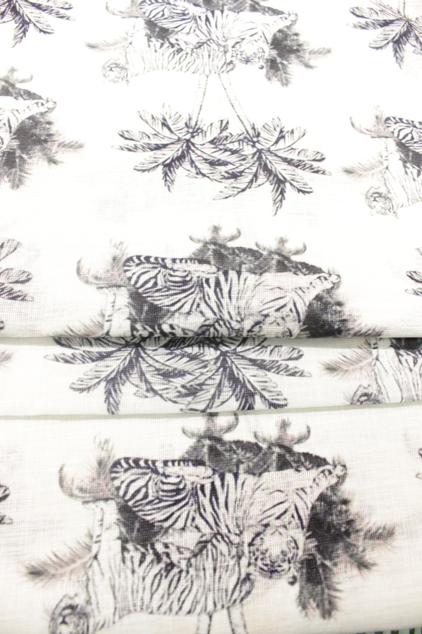 Milky White Fabric with All Over Trees Print Premium Cotton Unstitched Fabric