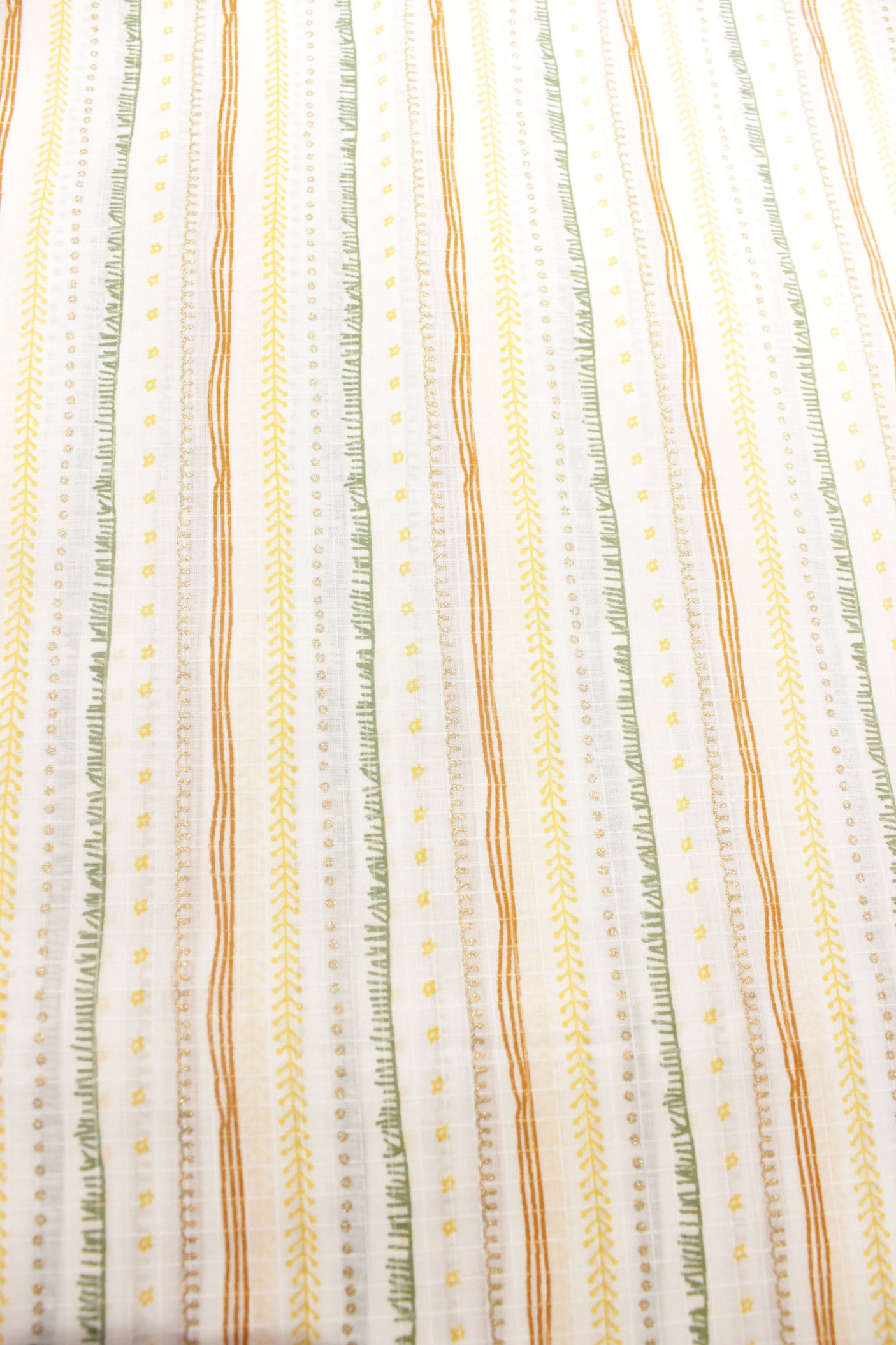 Sea Shell White Fabric with Vertical Abstract Prints Premium Cotton Unstitched Fabric