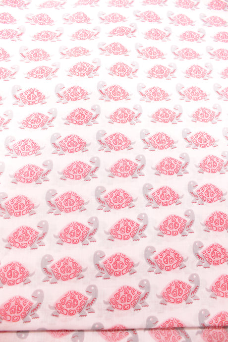 Off-White Pink Tortoise Printed Premium Cotton Unstitched Fabric