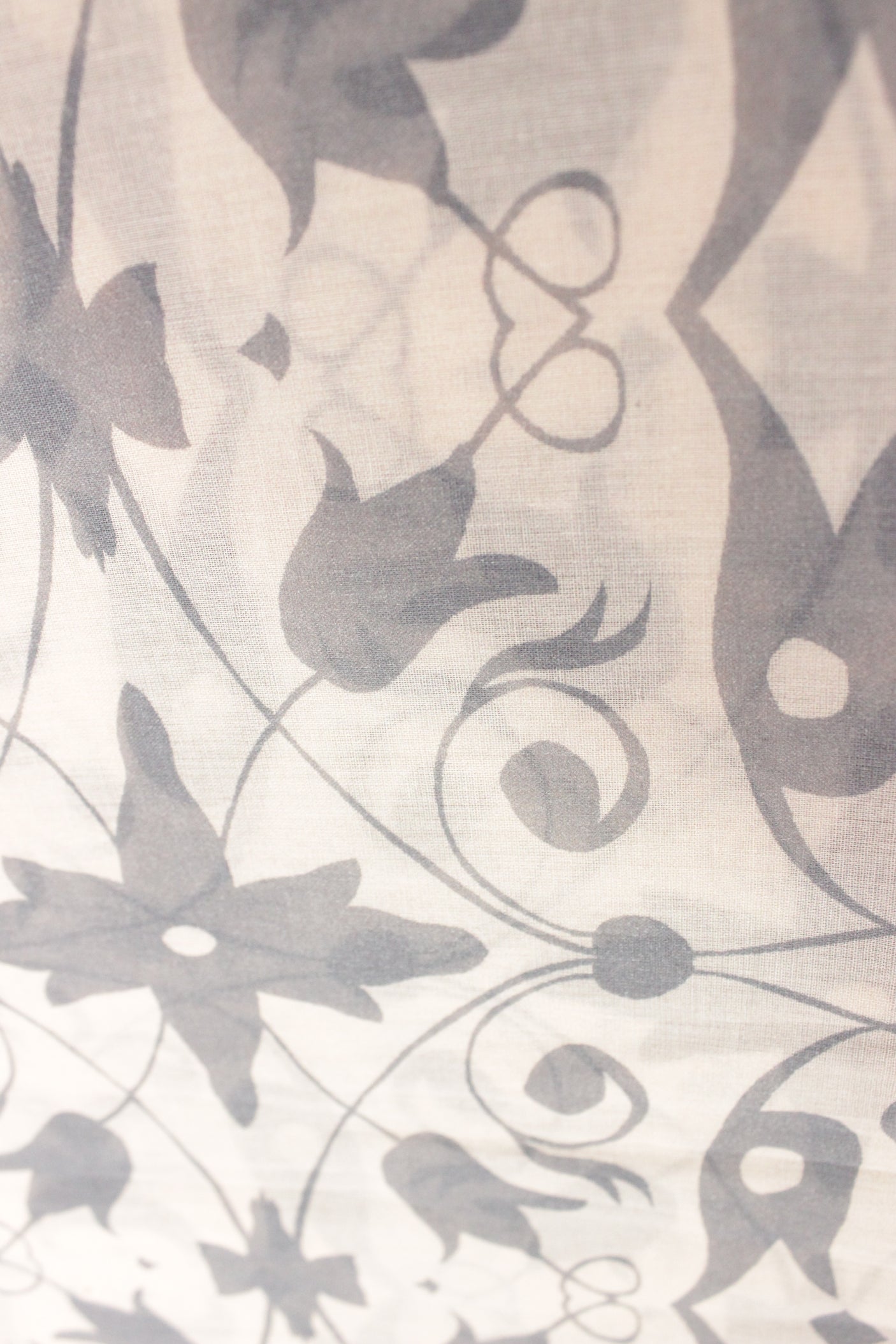 Floral White All Over Light Grey Flower Vines Printed Premium Cotton Unstitched Fabric