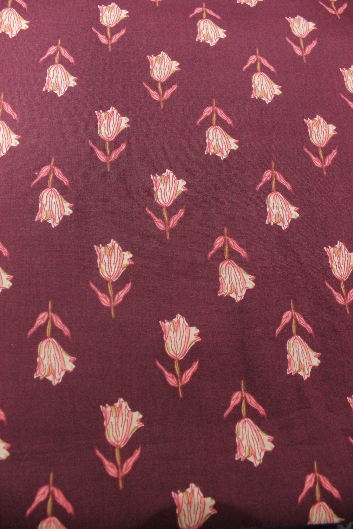 Dark Mauve with All Over Tulip Flowers Printed Premium Cotton Unstitched Fabric