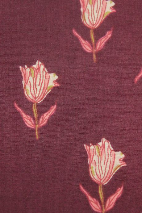 Dark Mauve with All Over Tulip Flowers Printed Premium Cotton Unstitched Fabric