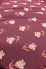 Dark Mauve with All Over Tulip Flowers Printed Premium Cotton Unstitched Fabric