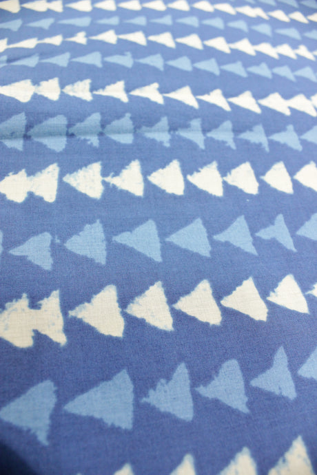 Indigo with All Over Triangles Printed Premium Cotton Unstitched Fabric