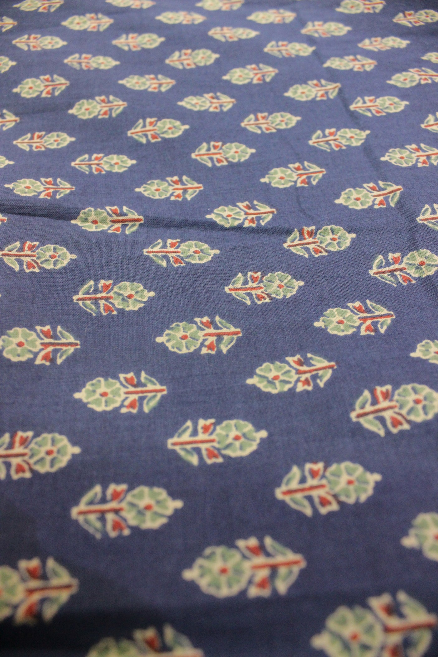 Dark Teal Blue with All Over Flowers Printed Premium Cotton Unstitched Fabric