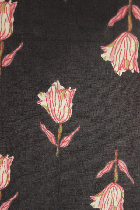 Charcoal Black with All Over Tulip Flowers Printed Premium Cotton Unstitched Fabric