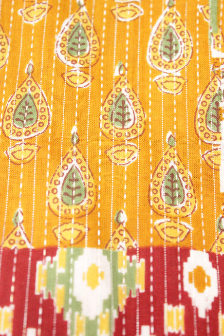 Sun Yellow, Olive Green, Pastel Red and Multi-Color Patch Work Premium Cotton Unstitched Fabric