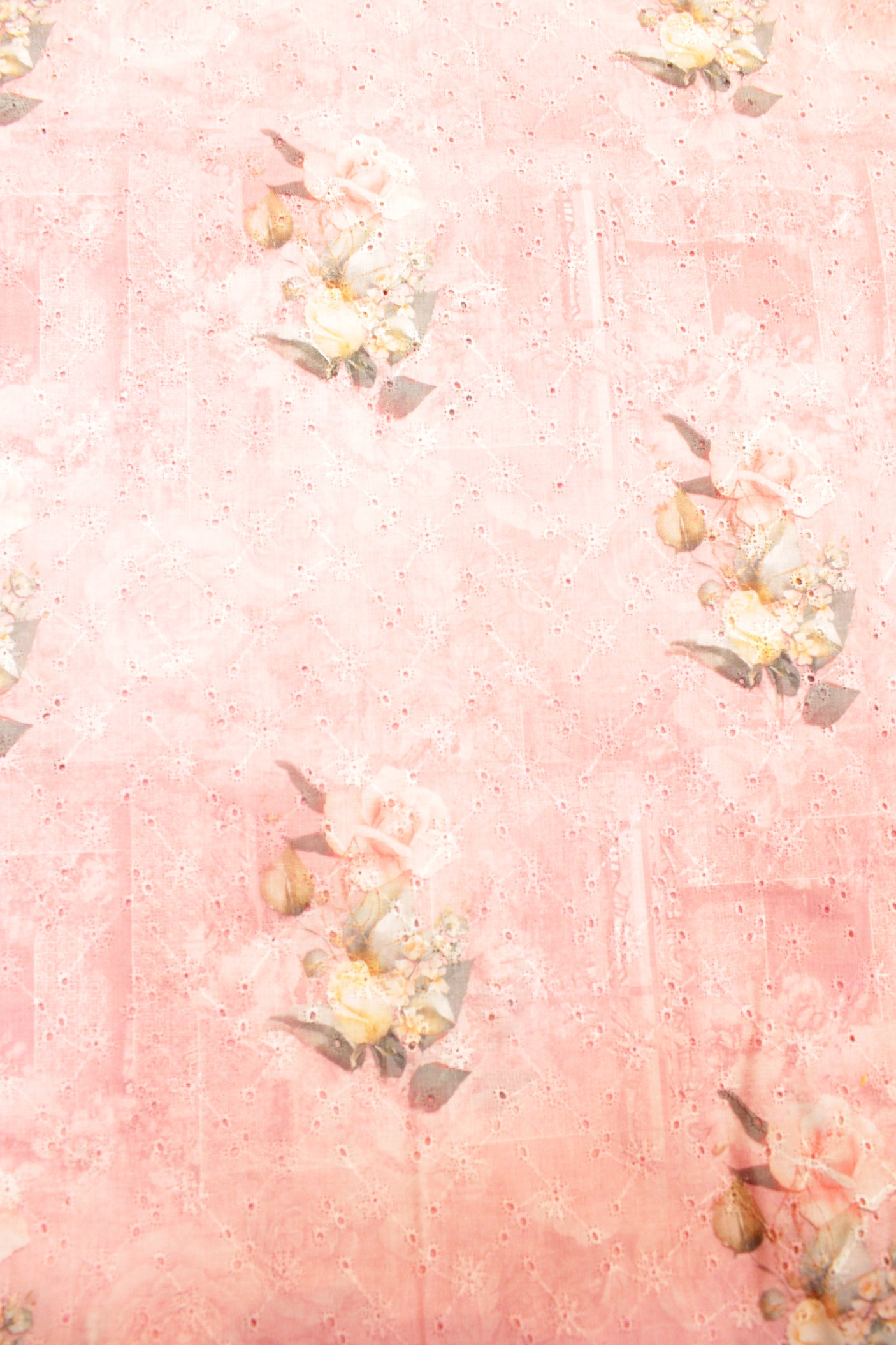 Pale Pink Chikankari Hand Work with Block Printed Flowers Premium Cotton Unstitched Fabric