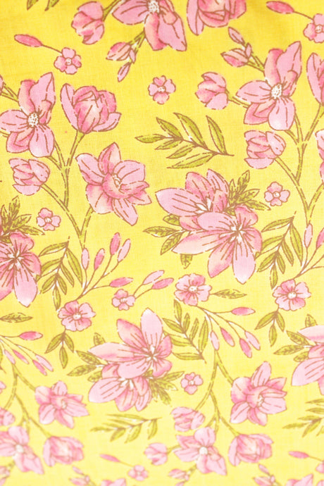 Marigold Yellow Cotton Fabric with Oyster Pink Printed All Over Premium Unstitched Fabric